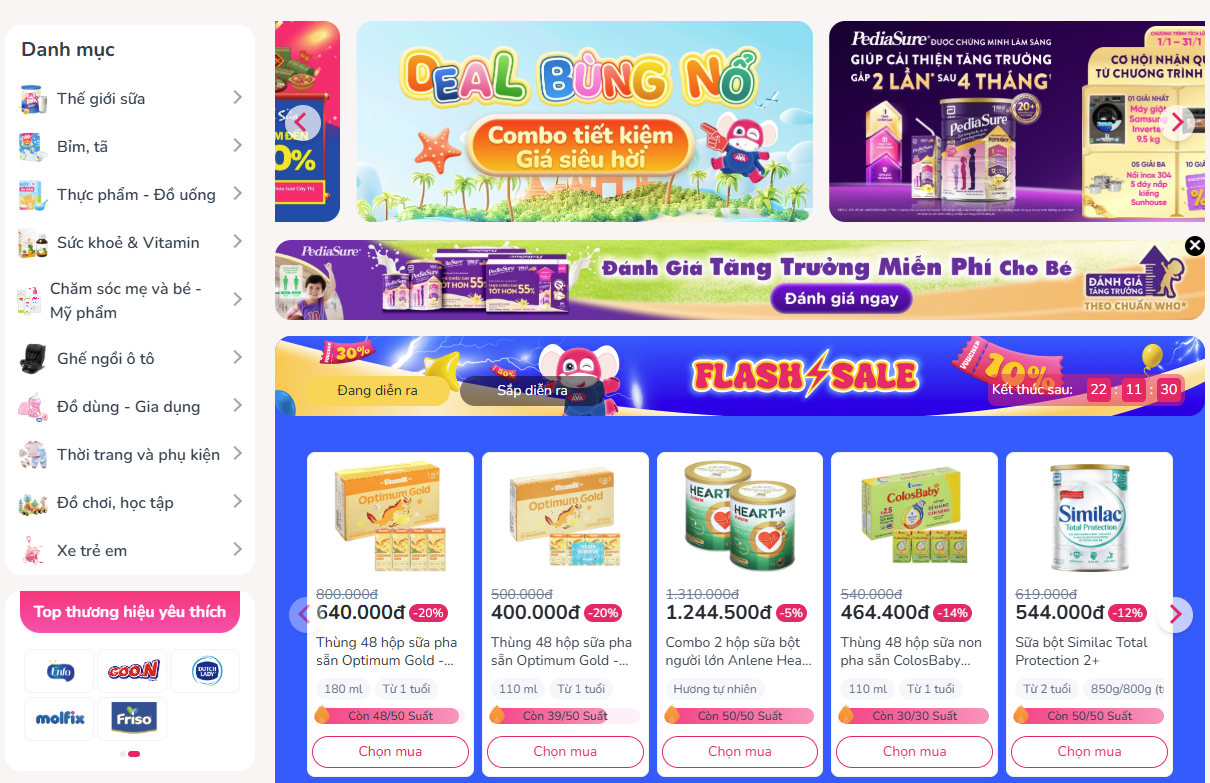 Trang chủ website mẹ và bé